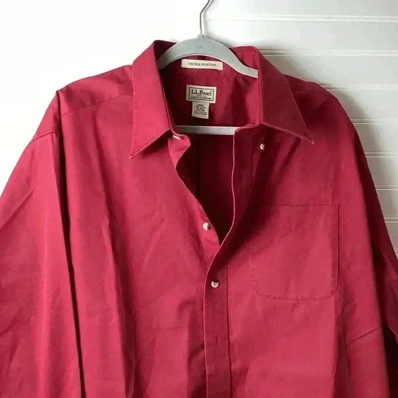 LL Bean Mens Wrinkle Free Long Sleeve Button Down Dress Shirt Wine Maroon Sz XL - Picture 2 of 8